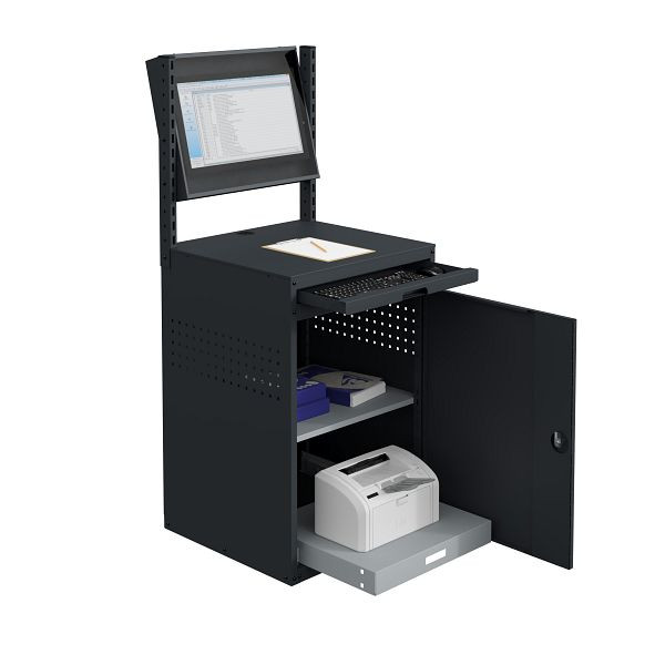 SOFAME computerkast MODULINFO B695 x D 660 x H 1005 met kantelbare monitorbehuizing en uittrekbaar legbord, antracietgrijs RAL 7016, W040010029GAGC