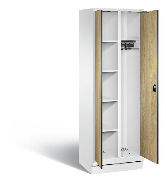 C+P reinigingsmiddelenkast Evolo, H1800xB610xD500mm, kleur: verkeerswit / decor eiken Sereno, 48160-20 S10143