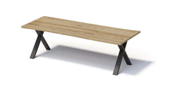 Bisley Fortis tafel naturel, 2600 x 1000 mm, natuurlijke boomrand, geolied oppervlak, X-frame, oppervlak: naturel / frame: zwart, FN2610XP333