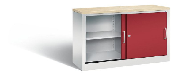 C+P dressoir met schuifdeuren Acurado, H720xB1200xD400mm, kleur: lichtgrijs/robijnrood, beugelgreep, 2 niveaus, 5723-00 S10450