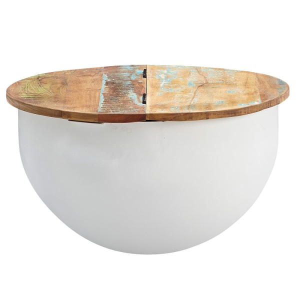 Wohnling salontafel mango 60x34x60 cm massief hout metaal wit industrieel rond, WL6.334