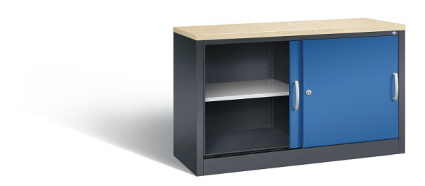 C+P dressoir met schuifdeuren Acurado, H720xB1200xD400mm, kleur: zwartgrijs / gentiaanblauw, beugelgreep, 2 niveaus, 5723-00 S10455