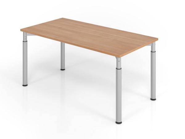 Hammerbacher bureau YS16, 160 x 80 cm, blad: walnoot, 25 mm dik, ABS dikke rand, rechthoekige vorm, zilver, VYS16/N/S