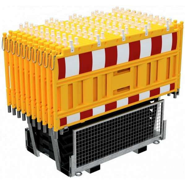 Schake slagboom SET4, 1x dubbele pallet voor slagboom en grondplaat, 20x Schake slagboom, geel, 33420KA-G-SET4