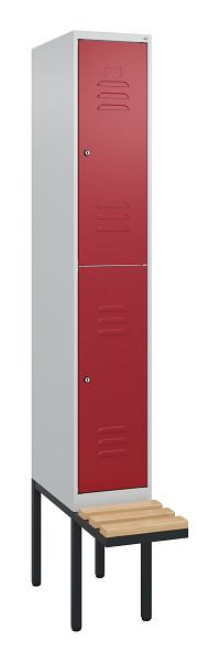C+P dubbeldekkerkast Classic PLUS, 2120x300x815mm, 7035/3003, cilindersloten, beukenhouten zitlatten, zwevende zitting, 0803407-10 S10091
