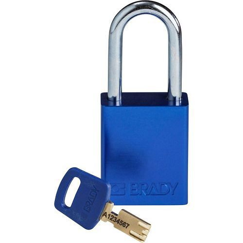 Brady hangslot SafeKey, aluminium, beugelhoogte 38,10 mm, blauw, 312028