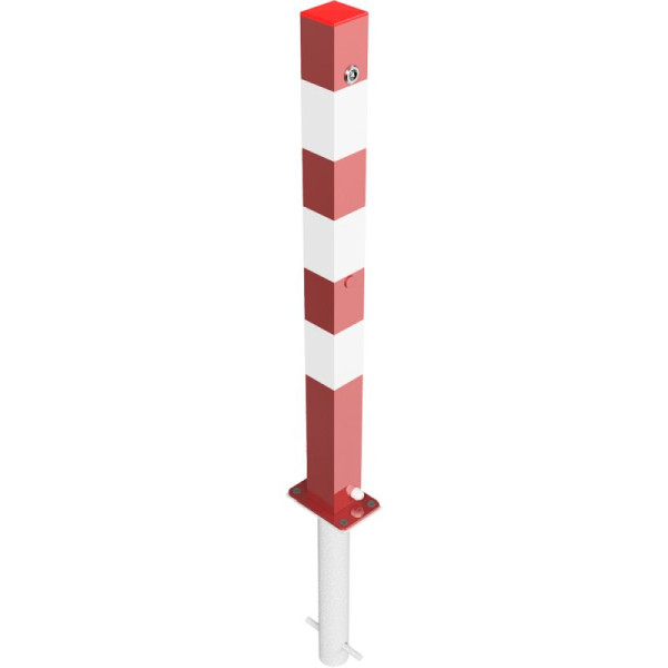 Stone HGS afzetpaal -Bollard- met 8 mm driehoekslot, voor inzetting in beton, verzinkt en rood met 3 witte lichtstrips, zonder oogjes, 470unhb