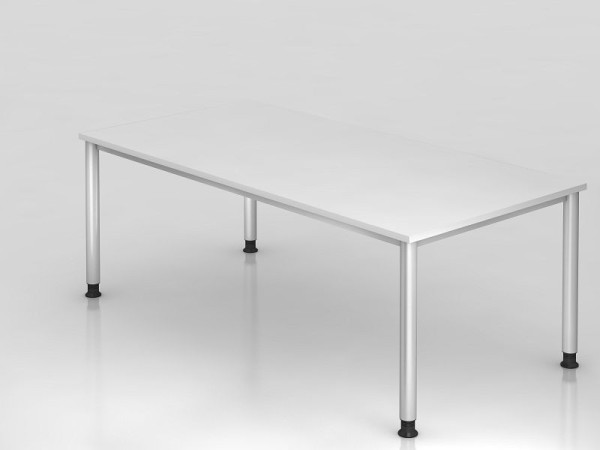 Hammerbacher bureau 4 voet rond 200x100cm wit/zilver, rechthoekige vorm, VHS2E/W/S
