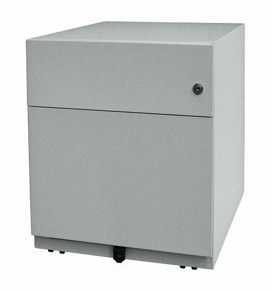 Bisley rolcontainer Note™ met handgreep, 1 universele lade, 1 HR lade, zilver, NWH59M7SF355