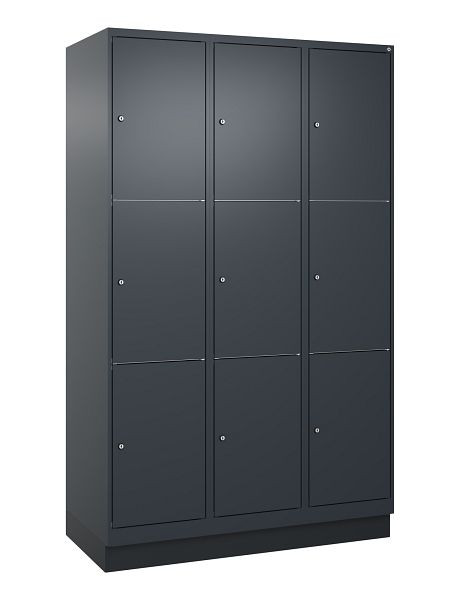 C+P lockerkast Classic PLUS, onderstel, 3 vakken met elk 3 vakken, 1950x1200x500mm, 7016/7016, 080020-323 S10015
