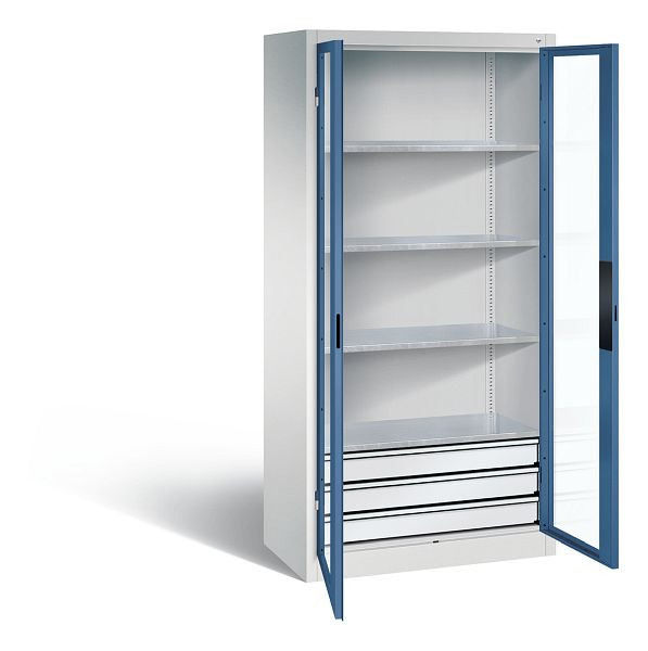 C+P gereedschapskast Acurado, H1950xW930xD500mm, kleur: lichtgrijs / verre blauw, verzonken handgreep, 8921-5532 S10006