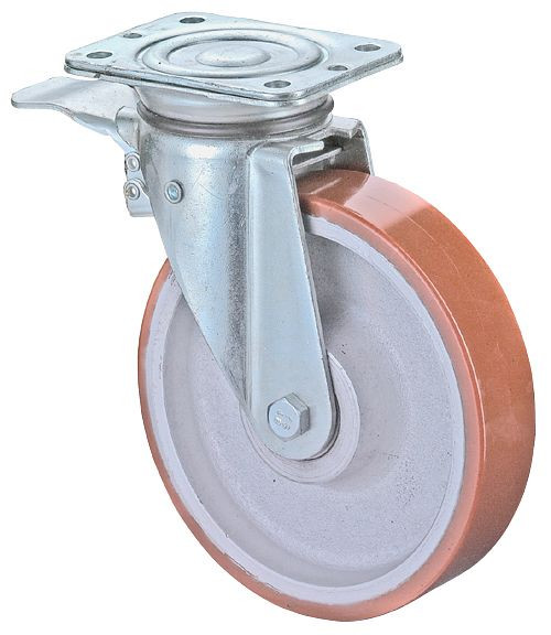 BS Wielen Zwaarlastwiel met rem, breedte 40 mm, Ø150 mm, tot 450 kg, polyurethaan gegoten 95 Shore A, gegoten wiellichaam, kogellager, N120.C10.152