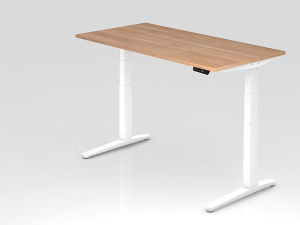 Hammerbacher elektrisch zit-sta bureau 160x80cm walnoot/wit, rechthoekige vorm, VXBHM16/N/WW