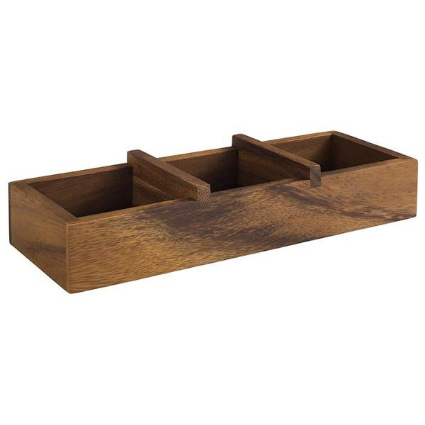 APS houten kist -TAFEL-, 23,5 x 8,5 cm, hoogte: 4,5 cm, acaciahout, verdeeld in 3 vakken: binnenkant: 6,5 x 6,5 cm, 11727