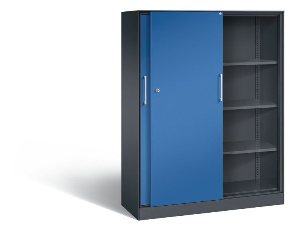 C+P schuifdeurkast Asisto, H1635xB1200xD435mm, kleur: zwartgrijs / gentiaanblauw, beugelgreep, 4 niveaus, 142011-000 S10046