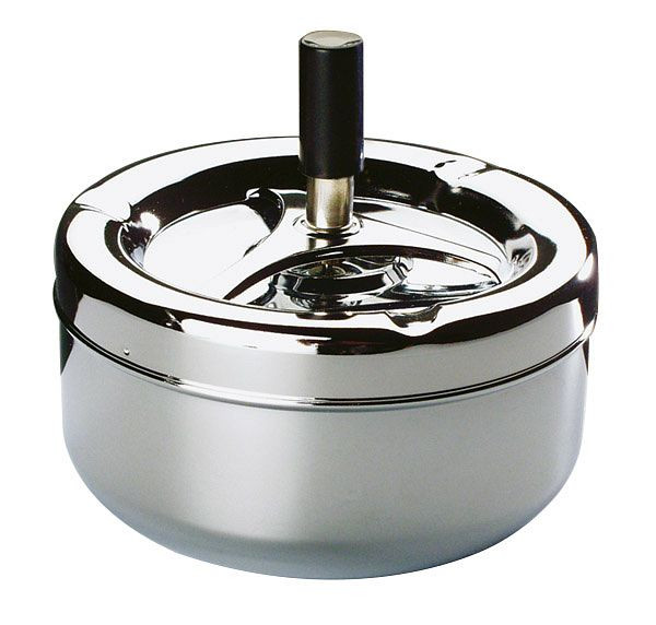 APS roterende asbak -CLASSIC-, Ø 13 cm, hoogte: 10,5 cm, verchroomd metaal, deksel met draaimechanisme, 00054