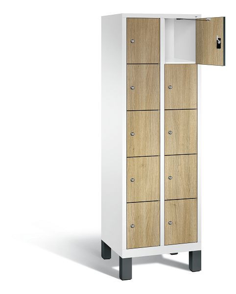 C+P lockerkast Evolo, H1850xB610xD500mm, kleur: verkeerswit / decor eiken Sereno, 48010-205 S10119