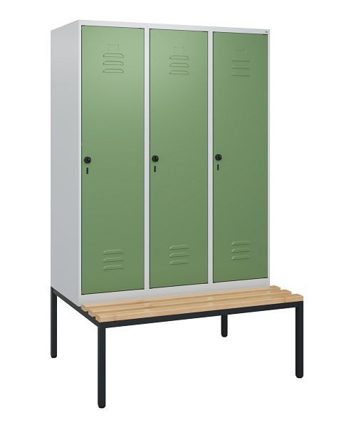 C+P luierkastje Classic PLUS, met onderbank, 3 vakken, 1950x1200x815mm, 7035/6011, draaibare sluiting, beuken zitlat, 0800505-32 S10006