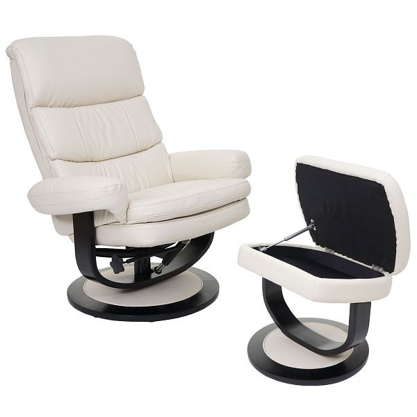 Mendler relaxfauteuil HWC-C16, tv-fauteuil tv-fauteuil kruk met opbergvak, imitatieleer, crème, 55628