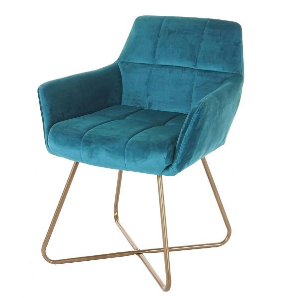 Mendler eetkamerstoel HWC-F37, stoel keukenstoel, retro design fluweel gouden voeten, petrol, 69529