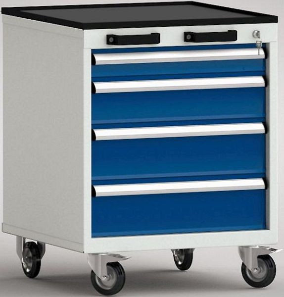 KLW standaard gereedschapswagen, 572 x 655 x 750 mm, met opstaande rand aan 4 zijden, inclusief gegroefde rubberen pad, FEA0600-04ESV-001