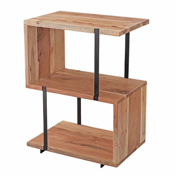 Wohnling bijzettafel S-vorm 45 x 60 x 30 cm acacia metaal, industrieel, met metalen poten, hout, WL5.971