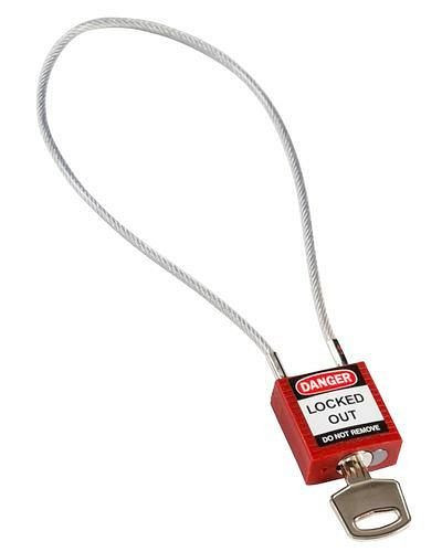 Brady compact veiligheidsslot, verschillend sleutelverdeling, met kabelbeugel 400 mm, rood, 244339