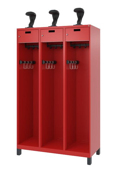 C+P brandweerkast Evolo, model PRAKTUS, 3 compartimenten, H1950B1200T500 mm, vuurrood, voeten, 0492015-32 S10008