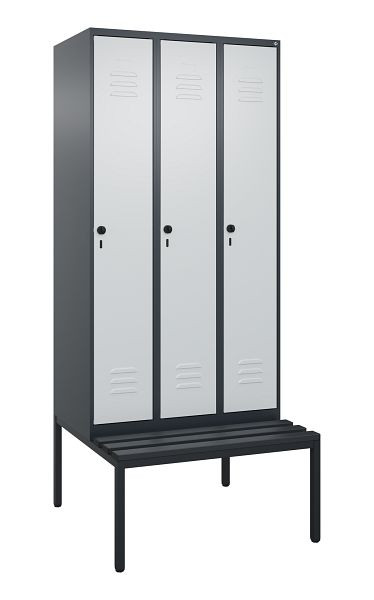 C+P luierkastje Classic PLUS met middenwand, bank, 3 vakken, 2120x900x815mm, 7016/7035, draaibare sluiting, 0800507-30F S10043