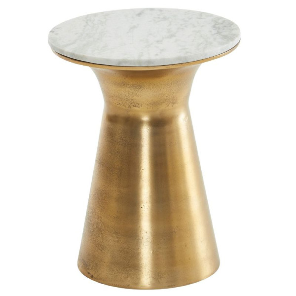 Wohnling bijzettafel echt marmer wit 35 x 35 x 45 cm bijzettafel metaal goud, kleine ronde salontafel, woonkamertafel bank modern, WL6.627