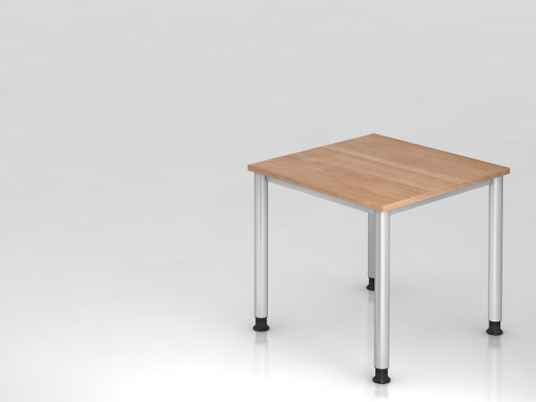 Hammerbacher bureau 4 voet rond 80x80cm walnoot/zilver, rechthoekige vorm, VHS08/N/S