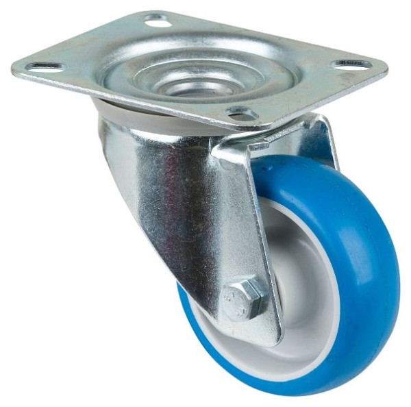 BS-rollen transportrol, wielbreedte 28 mm, wiel-Ø 80 mm, draagvermogen 125 kg, blauw polyurethaan, rollager, plaat, VE = 2 stuks, L400.B36.080