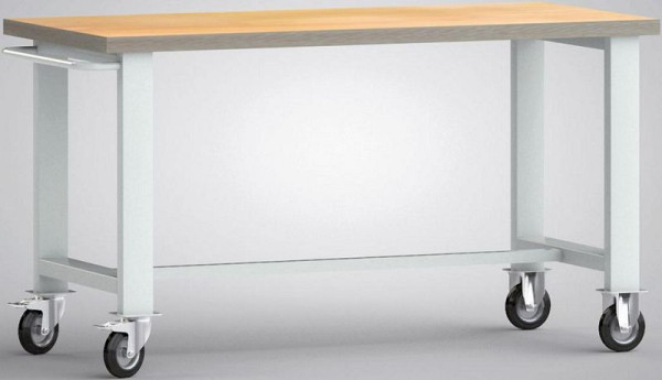 KLW mobiele standaard werkbank, 1500 x 700 x 840 mm, met beuken multiplex blad, met duwbeugel, WS800N-1500M40-X1890
