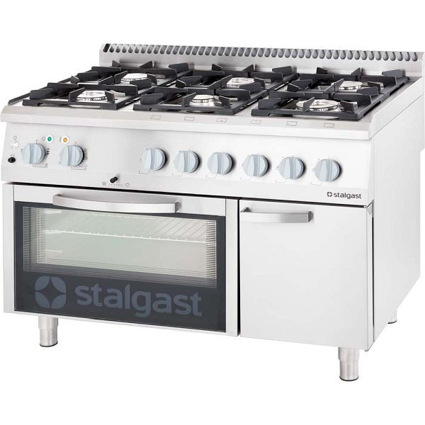 Stalgast gasfornuis 6 branders met elektrische heteluchtoven (600 x 400 mm / GN 1/1) serie 700 ND - G20, 6 branders (3,5 + 3x5 + 2x7), SL33612SE
