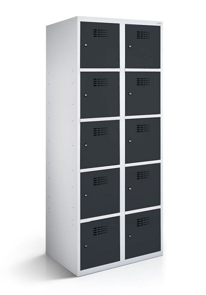 KEMMLIT lockerkast met 2 vakken en 10 deuren 40cm met gesloten bodem, antracietgrijs 7016, draaibare sluiting, 100699