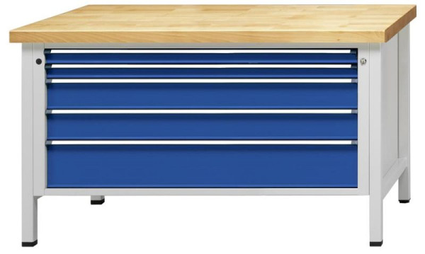 ANKE kastwerkbank; 1500x800mm; RAL 7035/5010; XXL-formaat laden 1200x600 mm; 5 laden 60, 60, 120, 120, 180 mm