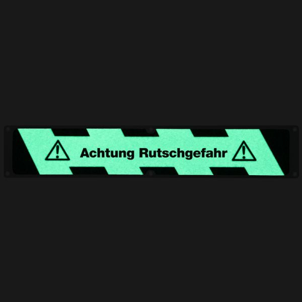 Meelbroek antislipplaat aluminium met m2 antislipcoating, lichtgevend zwart/groen "Let op: slipgevaar"114x635mm, APM1X1F1