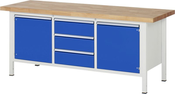 RAU werkbank serie 8000 - frameconstructie (gelast frame), 3 x laden, 2 x deuren, 2 x planken, 2000x840x700 mm, 03-8569A2-207B4S.11