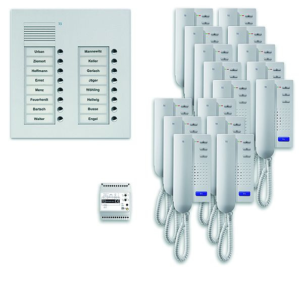 TCS deurbediening audio: pack UP voor 16 wooneenheden, met buitenstation PUK 16 belknoppen 2-koloms, 16x deurtelefoon ISH3030, bediening, PPU16 / 2-EN / 02