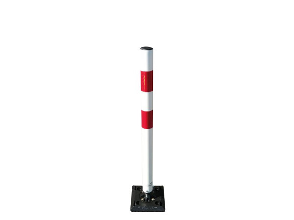 Schake terugslagpaal Ø 60 mm, met voetplaat voor pluggen, wit met rode reflecterende strepen, 4260B