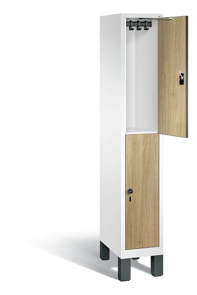C+P locker 2-laags Evolo, H1850xB320xD500mm, kleur: verkeerswit / decor eiken Sereno, 48310-10 S10109
