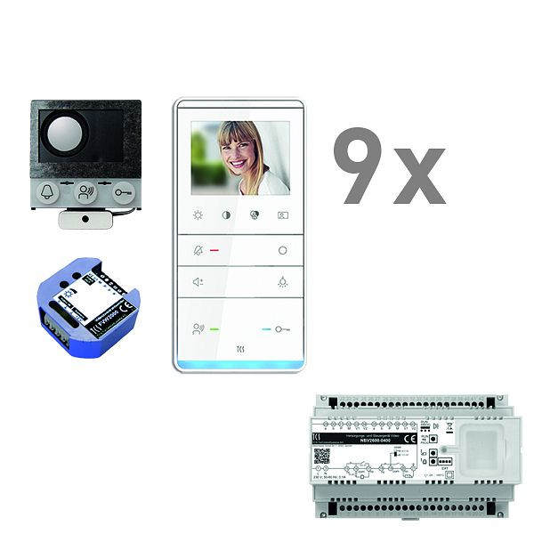 TCS video inbouw mailbox, 9 woonunits, ingebouwde luidspreker ASI12000 + 9x handsfree speaker IVW5111, control unit + video tweedraads zender, PVIF090/001