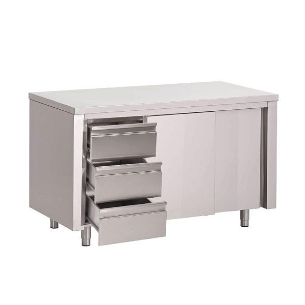 Gastro M werktafel met 3 lades en schuifdeuren 200cm lang, GN167