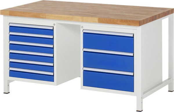 RAU werkbank serie 8000 - frameconstructie (gelast frame), 2 onderbouw containers (6x lade, 3x lade), 1500x840x900 mm, 03-8183A1-159B4S.11
