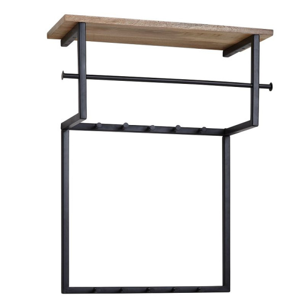 Wohnling Design wandkapstok mango massief hout metaal 60x76x26 cm, haakrek met plank en kledingstang, halkapstok wandhout, WL6.452