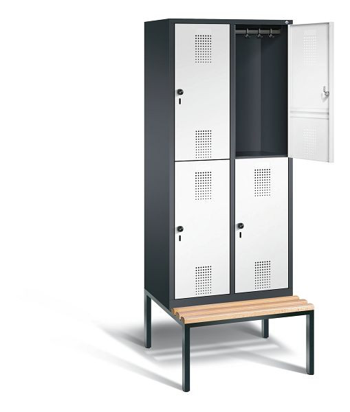 C+P locker dubbeldekker Evolo, H2090xW810xD815mm, kleur: zwartgrijs / verkeerswit, 48350-22 S10149