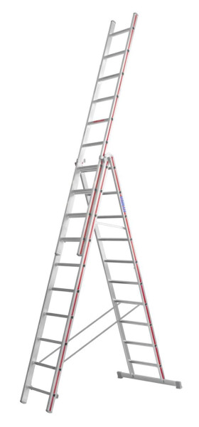 HYMER multifunctionele ladder, driedelig, 3x10 sporten, lengte ingeschoven 2,91 m / uitgeschoven 7,11 m, 404730