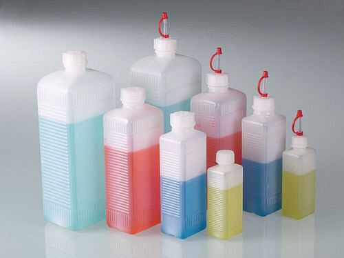 DENIOS fles met smalle hals van HDPE, rechthoekige bodem, 1000 ml, verpakking van 200, 309689