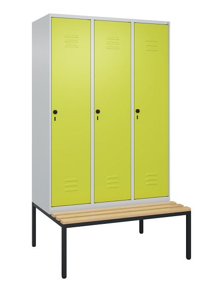 C+P luierkastje Classic PLUS met middenwand, bank, 3 vakken, 2120x1200x815mm, 7035/0024, draaibare sluiting, beuken zitlat, 0800507-32F S10010