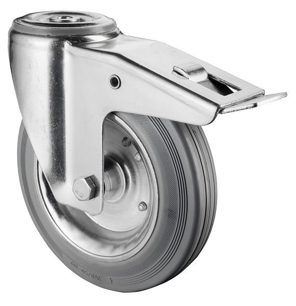 BS rollen transportrol met rem, breedte 50 mm, Ø200 mm, tot 200 kg, grijs rubberen loopvlak, wiellichaam stalen velg, rollager, L121.B56.200